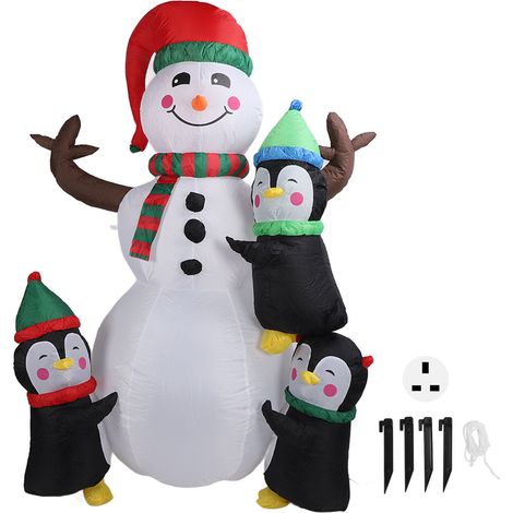 Bonhomme de neige gonflable pingouins de Noël de 1,8 m de haut avec lumières LED - Décoration extérieure pour jardin - Prise britannique 220 V (1/5)