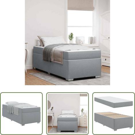 Matratze für Einzelbett -  Bettrahmen mit Matratze Hellgrau 90 x 190 cm Stoff (1/5)