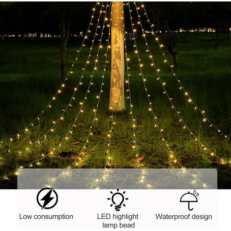 Guirlande lumineuse LED blanc chaud, format pentagramme, prise européenne 220 V, effet cascade, météore, étoile filante, décoration de cour ou de Noël. (1/5)