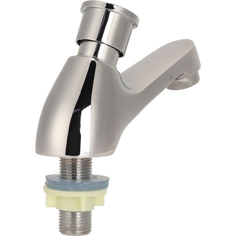 Robinet de lavabo argenté à temporisation, monotube, eau froide, filetage G1/2, pour la maison, la cuisine, la salle de bain ou l'hôtel. (1/5)