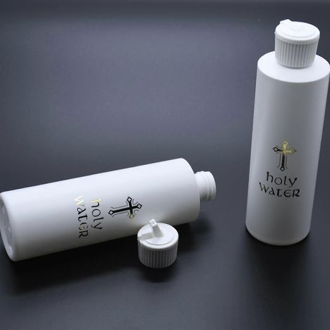 Bouteille d'eau bénite catholique chrétienne vide de 250 ml, dorée, pour croix. (1/4)