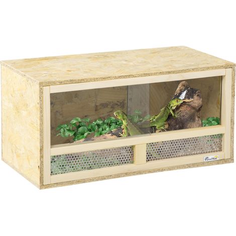 Terrario per Rettili 60x29,5x29,5 cm con Porte in Vetro Scorrevoli e Pannelli in Rete in Legno (1/5)