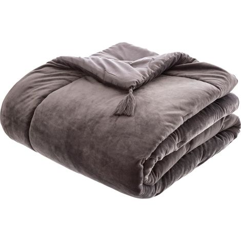 Édredon en velours Gris - L.80 x l.180 cm -PEGANE- (1/3)
