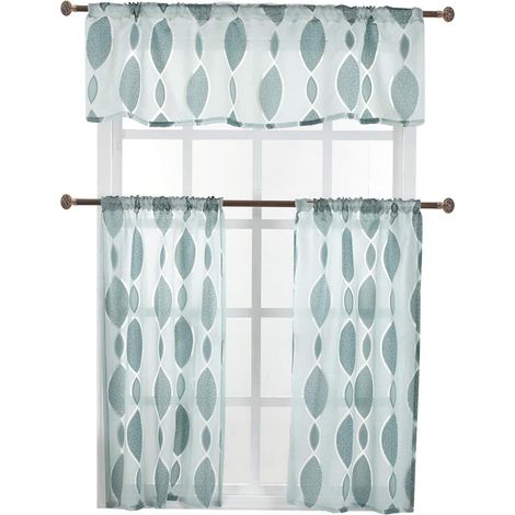 Set of 3 blackout bubble curtains - Two-tone - 40% to 70% light blocking - For kitchen, living room, bedroom - Green (1/5)