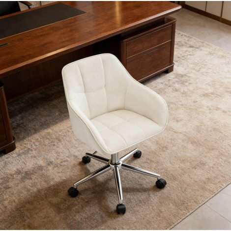 MEUBLIV Chaise de bureau pivotante 61 x 56 x 90 cm crème blanche - hauteur réglable (1/5)