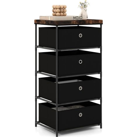 COSTWAY Cassettiera in Tessuto, Mobile con 4 Cassetti e Struttura Robusta in Metallo, Mobiletto Salvaspazio per Camera da Letto, Corridoio, Ingresso e Armadio, 42 x 33,5 x 84,5 cm (Nero) (1/5)