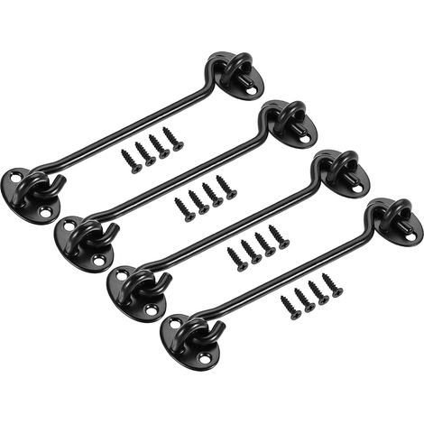 4 pcs 6" Kabinenhaken Öse Riegel Tortür Schwenkfensterhaken 201 Edelstahl mit Schrauben Schwarz (1/5)