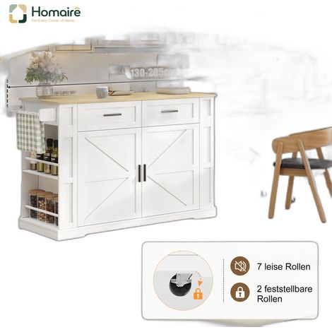 Küchenwagen aus MDF weiß mit Stauraum und USB-Anschluss 130 x 50 x 93 cm HOMAIRE (1/5)