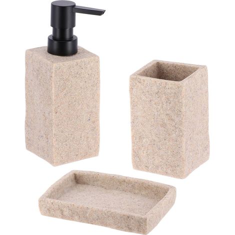 Set gobelet distributeur a savon et porte savon polyresine effet pierre - naturel - Tendance (1/2)