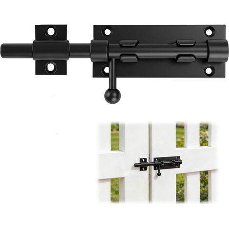 Serratura Porta Scorrevole realizzato in Acciaio Inox 304, Serratura a Catenaccio Scorrevole con Foro per Lucchetto, dispositivo di chiusura della Porta di Esterno Nero Opaco 105 mm per cancelli e rec (1/5)