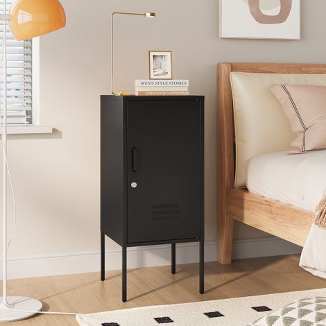 Nachtschrank Hausjärvi 82x35x35 cm Türgriff links Stahl Schwarz [en.casa]