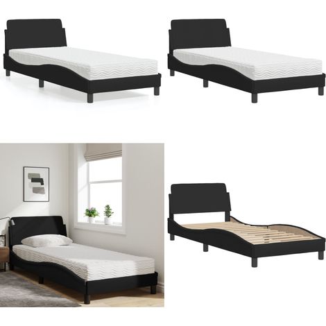 Bett mit Matratze Schwarz 80x200 cm Stoff - Schlafzimmer Möbel - Doppelbett - Boxspringbetten - Lattenrost - Bettsofa - Home & Living (1/5)