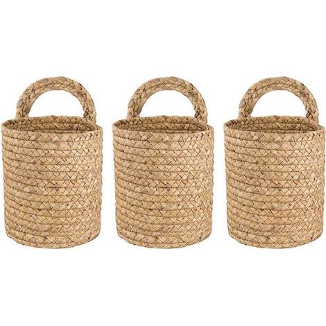 3X Tenture Murale Rotin Panier Planteur Intérieur Extérieur Suspendu Corde Fleur Plante Pot Panier Décor, Panier de Pot de Fleurs Suspendu S (1/3)