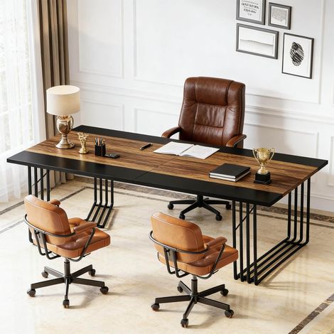 Bureau rectangulaire en métal noir, 200x100 cm, pour salon et bureau (1/5)
