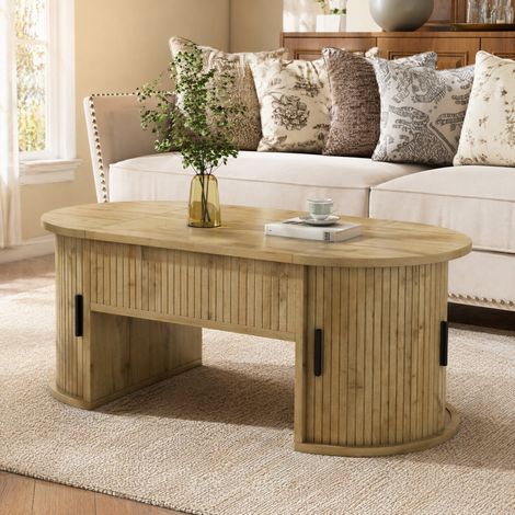Höhenverstellbarer Couchtisch mit Stauraum, 100 x 50 x 40,5 cm, MDF, Eiche HAVRYA (1/5)