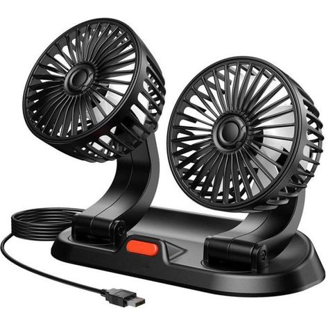 Ventilateur De Voiture Usb-5 V, Mini Ventilateur De Voiture Rotatif À 360 °, Trois vitesses de ventilation, Double Tête Pour SUV