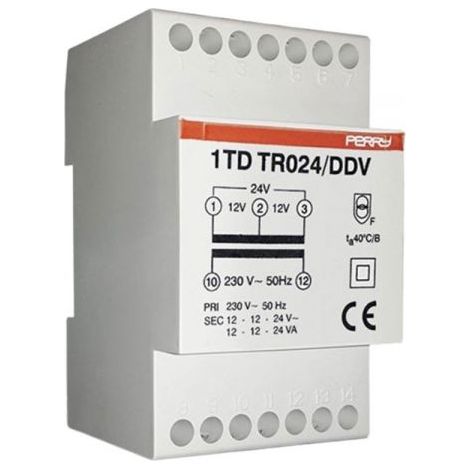 Perry Trasformatore 24VA uscite 12-12-24V 3 DIN IP40 - 1TDTR024/DDV