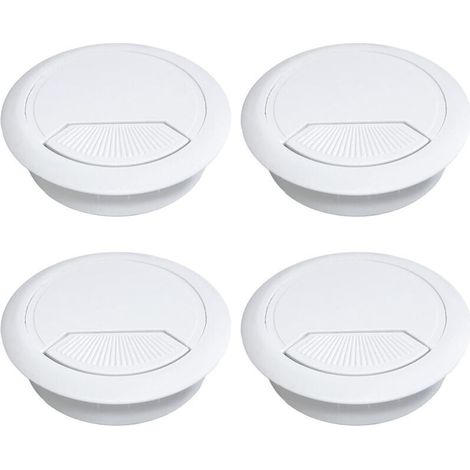 Lot de 4 passe-câbles ronds pour bureaux, diamètre de perçage 60 mm, pour tables, bureaux et plans de travail.