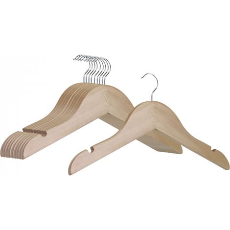 Lot de 10 cintres 28.5 cm pour vêtements bébé avec crochet pivotant à 360° - Bois clair - Vivezen (1/5)