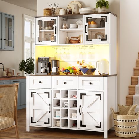 Credenza alta 120x40x170 cm in legno bianco, con vano contenitore, per cucina e soggiorno FloraGrace (1/5)