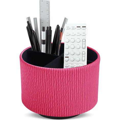 Porte-stylo rond en cuir rotatif à 360° - Porte-télécommande rotatif - Table de chevet - Télécommande TV - Organiseur de bureau pour stylos, fournitures de bureau - Boîte de rangement 1 en bois (1/5)