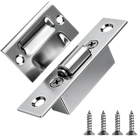 (Argent)1 Set Loquet À Rouleau Réglable, Porte D'armoire, Argent Loquet à billes silencieux avec gâche et vis, robuste, pour placards, armoires et portes intérieures (1/5)