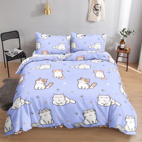 Bettwäsche-Set mit Katzenmotiv 155x220cm, 2 Kissenbezüge 80x80cm