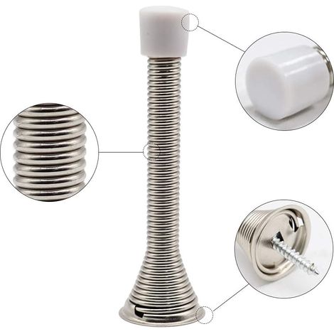 Butée de Porte à Ressort 4 Pièces, Butée de Porte de 85mm pour Protéger les Portes et les Murs, Couvercle de Porte en Caoutchouc Silencieux pour Chambre et Cuisine (Argent) (1/4)