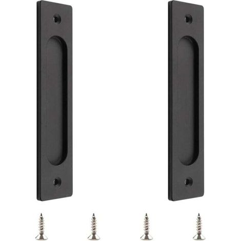 Poignées de porte coulissante rectangulaires encastrées en aluminium noir mat avec vis Ortviai (1/4)
