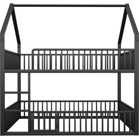 Letto a castello in metallo 140 x 200 con scala, nero (1/5)