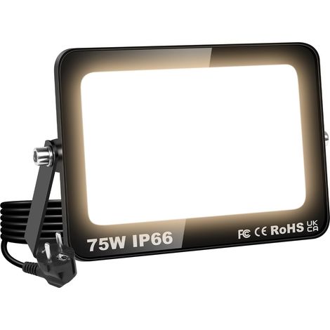 75W Projecteurs LED Extérieur, 7500LM Spot LED Extérieur avec prise, Étanche Éclairage de Sécurité Projecteur led lampe de Patio, Jardin, Garage, Terrasse, 3000K Blanc Neutre