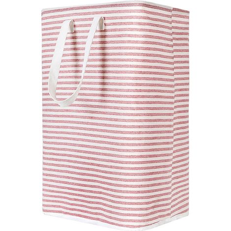 72 Liter Red Foldable Laundry Basket, 40x30x60cm, Waterproof Fabric, Foldable Dirty Laundry Basket in Striped Fabric