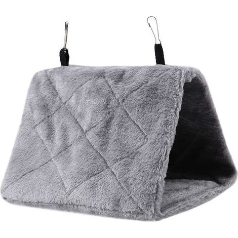 Tente de cage à suspendre pour hamac en peluche douce pour oiseaux perroquet hiver lit chaud jouet pour animaux de compagnie (gris M) (1/5)