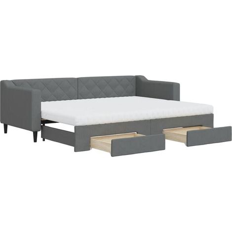 Canapé-lit avec matelas gigogne et tiroirs, gris foncé, 80x200 cm, tissu. (1/5)