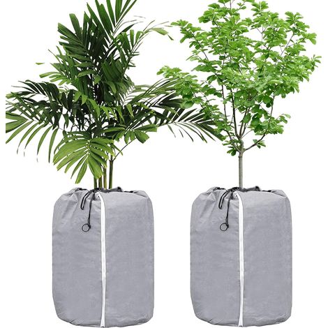 Juego de 2 fundas térmicas para plantas: 50 x 45 cm - Para plantas en maceta - Protección invernal para plantas en maceta - Con cremallera y cordón ajustable - Gris (1/5)