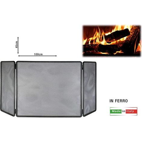 PARASCINTILLE in FERRO BATTUTO 3 ANTE 100x45H cm per camino