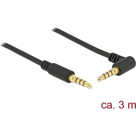 Delock Conector de Cable EstÃ©reo de 3,5 mm de 4 pines macho  macho en Ã¡ngulo 3 m negro