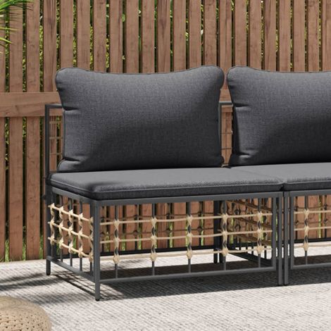 Canapé central de jardin, Canapé d'extérieur, Banc de jardin avec coussin gris foncé résine tressée MJU7865 (1/5)