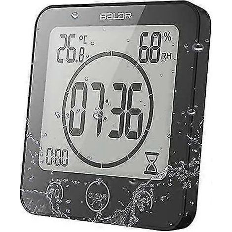 Badezimmeruhr mit Temperatur- und Feuchtigkeitsanzeige, LCD-Bildschirm, wasserdicht, digitaler Duschalarm (1/5)