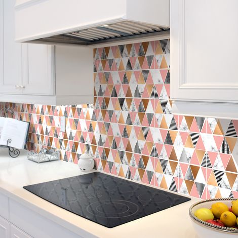 Sticker Mural Carrelage adhésif Cuisine Salle de Bain - 24 STICKERS CARRELAGES EFFET MABRÉ GÉOMÉTRIQUE CHIC - 24stickers10x10cm (1/5)
