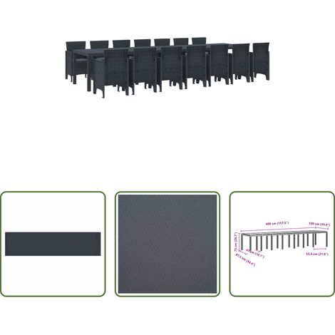 Gartenstuhl -  Garten-Esszimmergarnitur mit Kissen 15 pcs Anthrazit PP (1/5)