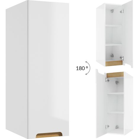 Badezimmer Hochschrank / Unterschrank drehbar um 180° SOFIA-107 in weiß, Hochglanz lackiert, B/H/T 30/90/45 cm (1/5)