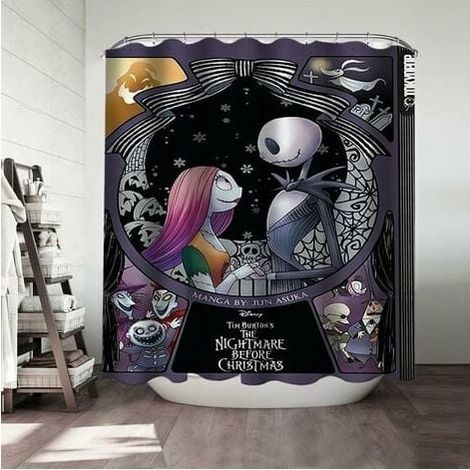 1 Piece The Nightmare Before Christmas Halloween Shower Curtain Bathroom Decorations Waterproof Polyester Fabric Shower Curtain with Hooks - 180x180cm (1/4)