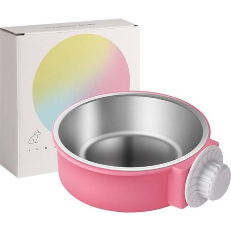 Gamelle suspendue en acier inoxydable pour animaux de compagnie - Rose (1/3)