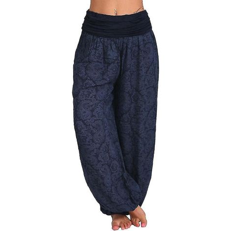 Pantalon long imprimé Ali Baba Harem pour femme, style Aladin, bohème, jambes larges, pantalon de yoga, grande taille 4XL, bleu marine (1/4)