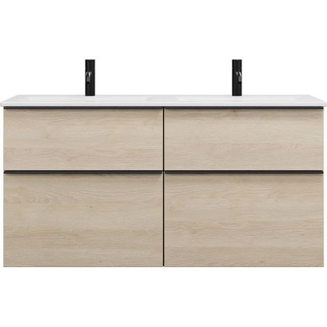 burgbad Eqio Slim double lavabo en céramique y compris meuble (1/2)