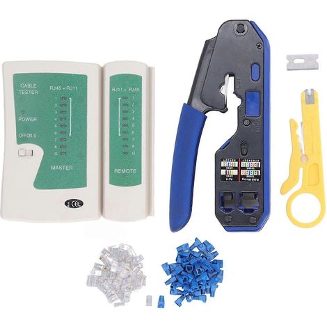 Kit de herramientas de crimpado RJ45, crimpadora de terminales, herramienta de crimpado para terminales de cable Cat5 y Cat6, conectores rectos.