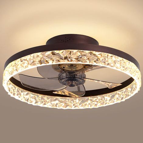 Ventilatore da soffitto da 50 cm con luce, LED dimmerabile, timer a 6 velocità, con telecomando, marrone (1/4)