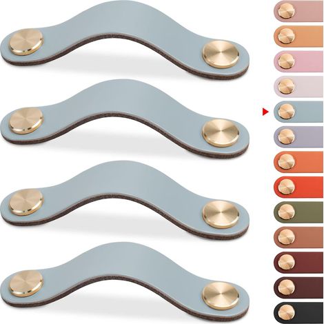 4pcs Poignée Meuble Cuir, Bouton Porte Placard Poignee Cuir Bouton de Tiroir, Poignee de Meuble Vintage pour Armoires, Commode, Cuisine, Salle de Bain (Bleu, 96mm) (1/5)
