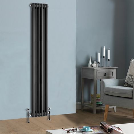 1800 x 290mm Traditional Anthracite Vertical Cast Iron Style Radiator Double Column